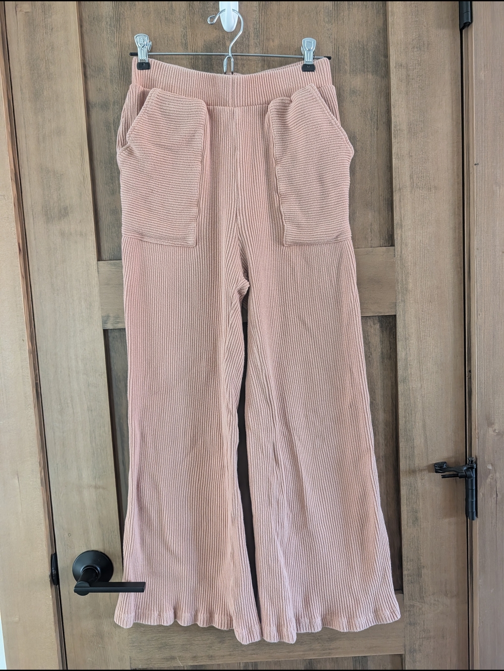 Free People Ribbed Wide-Leg Pants in Apricot